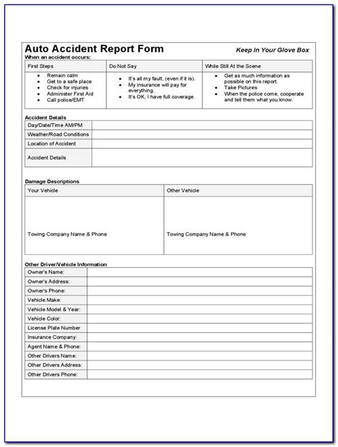 vehicle accident report template excel